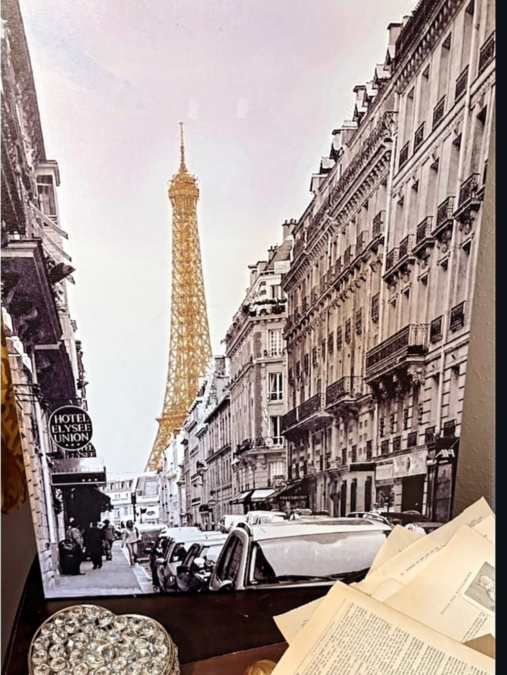 Source Unknown Black & Gold Eiffel Tower Paris Street Wall Art Print